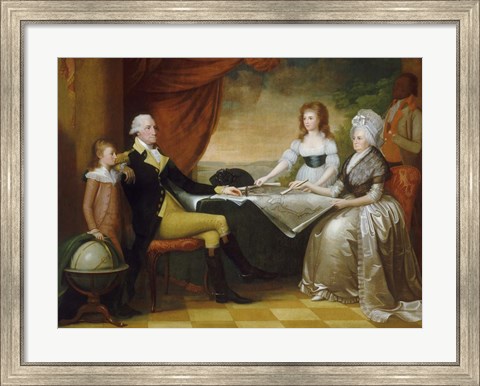 Framed President George Washington with his wife Martha and Grandchildren Print