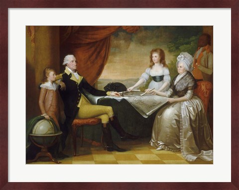 Framed President George Washington with his wife Martha and Grandchildren Print