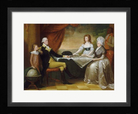 Framed President George Washington with his wife Martha and Grandchildren Print