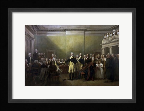Framed General George Washington resigning his Commission Print