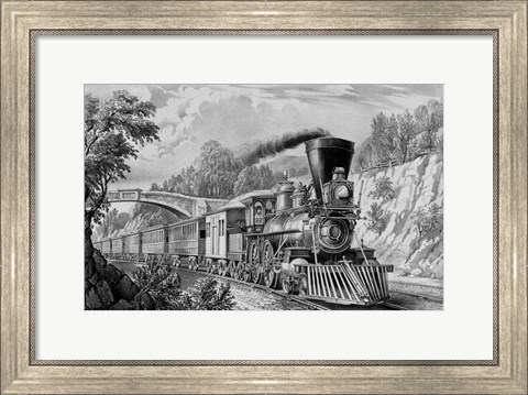 Framed Train passing from under a Bridge Print