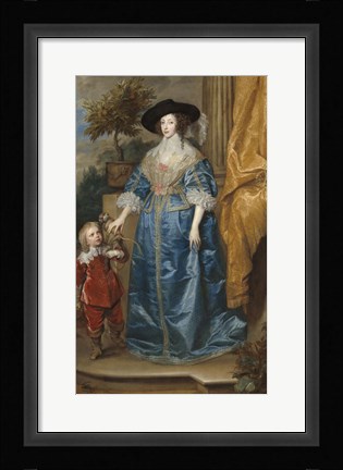 Framed Queen Henrietta Maria of France with Sir Jeffrey Hudson Print