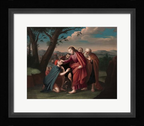 Framed Jesus Christ healing a Blind Man Print