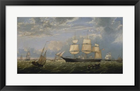 Framed Golden Gate Merchant Ship entering New York Harbor, 1854 Print