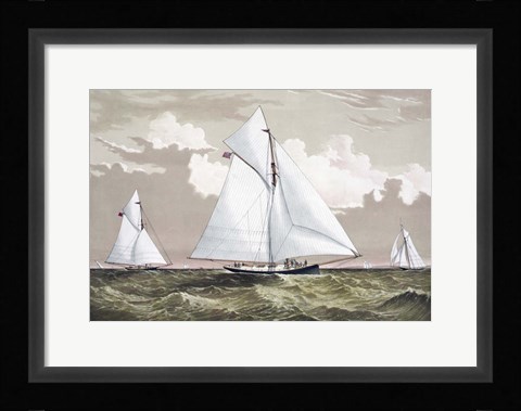Framed America Cup sloop yachts Mischief and Atalanta engaged in a race, circa 1881 Print