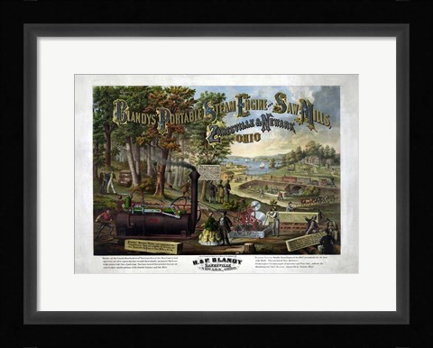 Framed Blandy's Portable Steam Engine and Saw Mills, circa 1867 Print