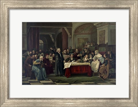 Framed Christopher Columbus at the royal court of Spain Print