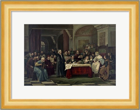 Framed Christopher Columbus at the royal court of Spain Print