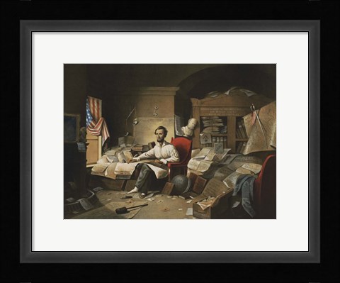 Framed President Lincoln, writing the Proclamation of Freedom, January 1, 1863 Print