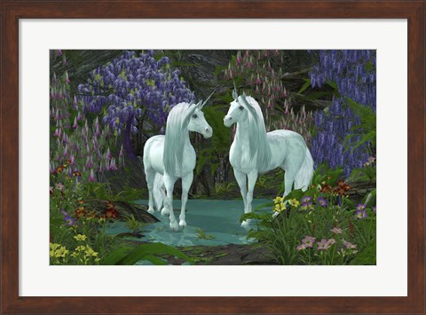 Framed Mare and Stallion White Unicorns Print