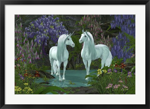 Framed Mare and Stallion White Unicorns Print