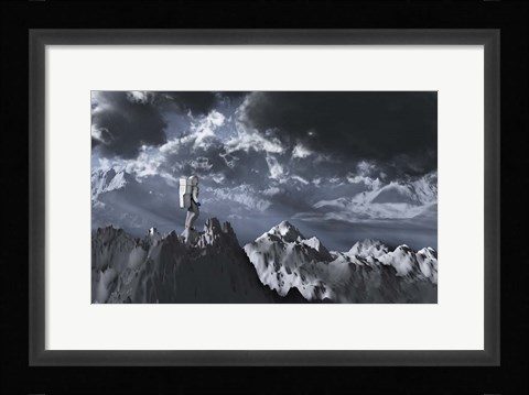 Framed Human Astronaut Exploring An Alien Exoplanet Print