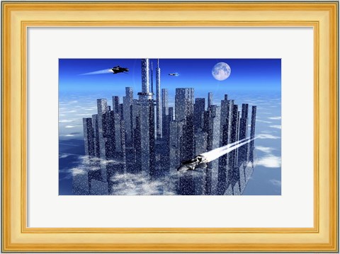 Framed Futuristic City Floating in the Sky Print