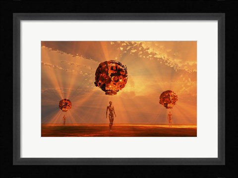 Framed Alien Androids Using Probes to Explore An Alien Exoplanet Print