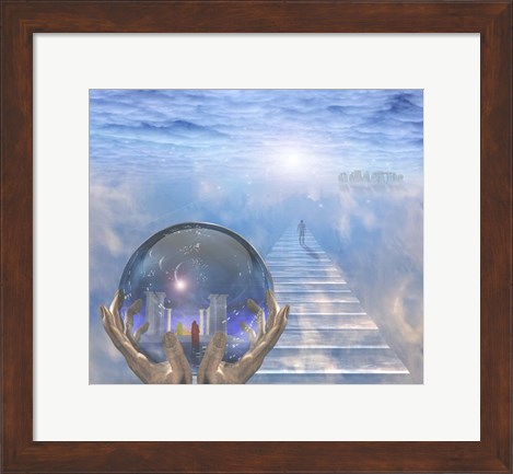 Framed Crystal Ball With Temple and Monk Print