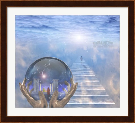 Framed Crystal Ball With Temple and Monk Print