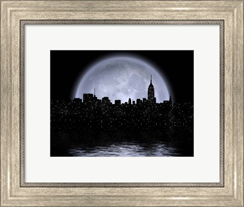 Framed NYC Cityscape Reflects in the Moon Print