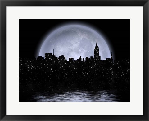 Framed NYC Cityscape Reflects in the Moon Print