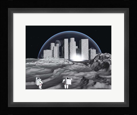 Framed Lunar City and Astronauts Print