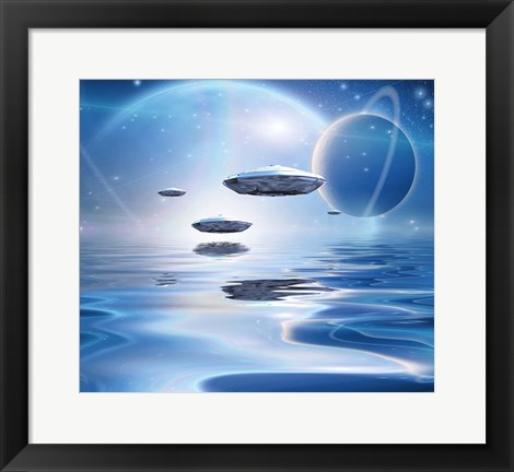 Framed Extrasolar Planets and Spacecraft Over Quiet Waters Print