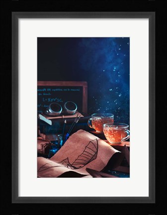 Framed Steampunk Tea (With Goggles And Blueprints) Print