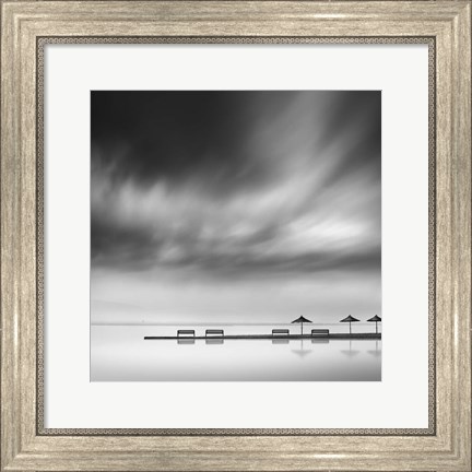 Framed Four Benches and Three Umbrellas Print