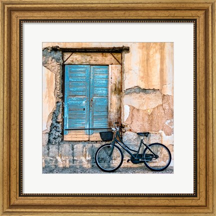 Framed Old Window and Bicycle Print