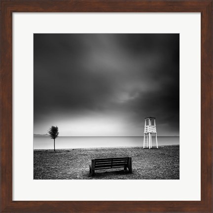 Framed Bench on the Beach Print