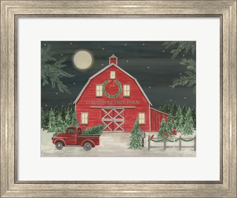 Framed Full Moon Christmas Tree Farm Print
