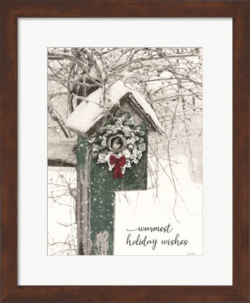 Framed Warmest Holiday Wishes Birdhouse Print
