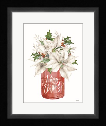 Framed Merry Christmas Poinsettias Print