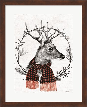 Framed Reindeer Wreath Print
