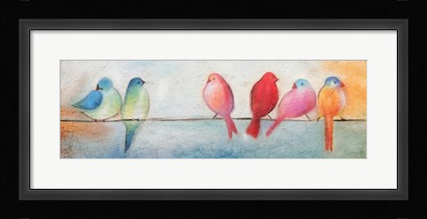 Framed Colorful Birds On A Wire Print