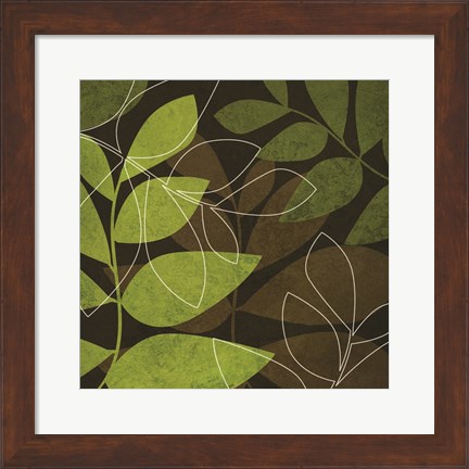 Framed Green Brown Leaves Print