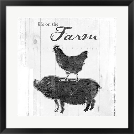 Framed Farm To Chicken Pig Grey Print