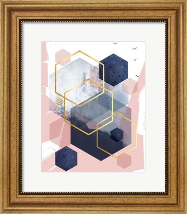 Framed Abstract Navy Blush Gold 1 Print