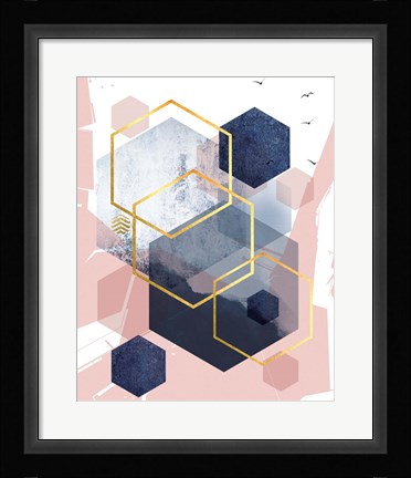 Framed Abstract Navy Blush Gold 1 Print