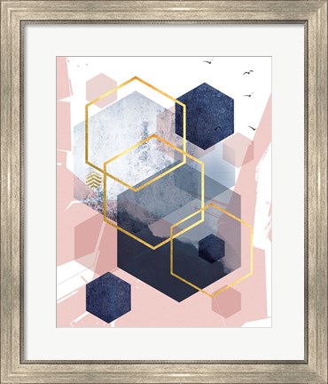 Framed Abstract Navy Blush Gold 1 Print