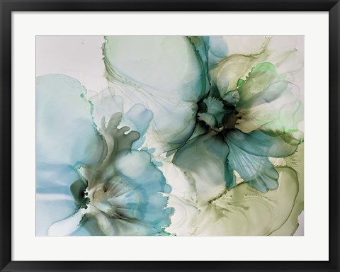 Framed Sage And Teal Flowers 1 Print