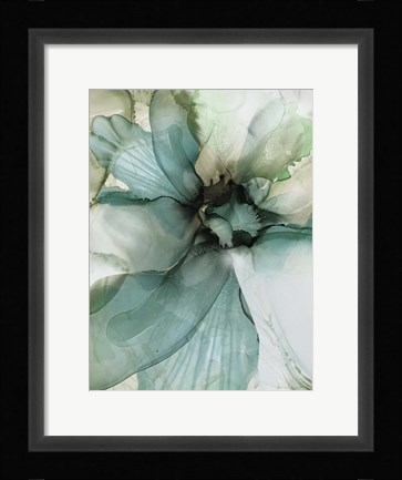 Framed Sage And Teal Flowers 2 Print