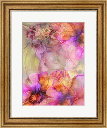 Framed Girl In Flowers Print