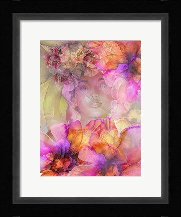 Framed Girl In Flowers Print