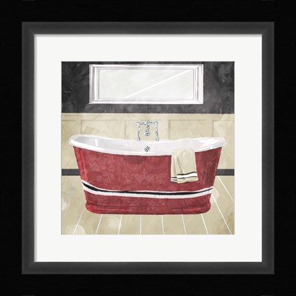 Framed Bathroom Florals Crimson Print