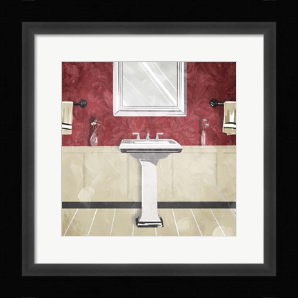 Framed Bathroom Florals Crimson 3 Print