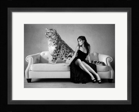 Framed Snow Leopard and Lady, Paris Print