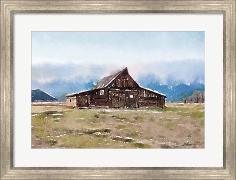 Framed Barn In The Mountains Print