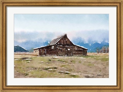 Framed Barn In The Mountains Print