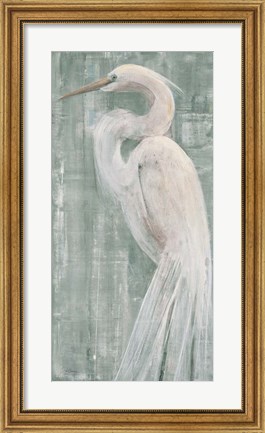 Framed Coastal Egret II Green Print