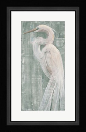 Framed Coastal Egret II Green Print