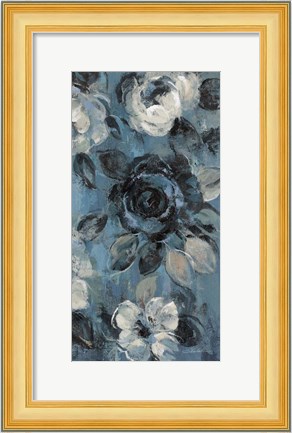 Framed Loose Flowers on Dusty Blue IV Print